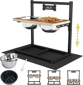 Elevated Dog Bowls with Slow Feeder - 9 Heights Adjustable Raised Dog Bowl Stand with Two 1.7L Stainless Steel Dog Food Bowls & Slow Feeder and a Nonslip Pad, Perfect for Medium Large Sized Dog