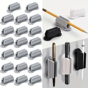 20 Pack Self-adhesive Wall-mounted Pen Holder Storage Pen Holder Office Storage Accessories Suitable for Desktop, Wall or Smooth Surface