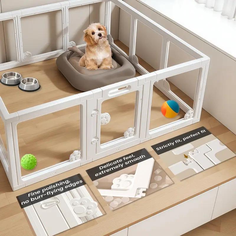 8/10/12PCS Acrylic Indoor Dog Playpen for Puppies and Small Dogs, 24 Inch, 10 Panels, White,  Easy Assemble Clear Pet Pen for Puppy Bunny Cat Pig, Sturdy & Easy Cleaning Plastic Dog Puppy Fence