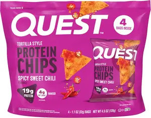 Quest Tortilla Style Protein Chips, Spicy Sweet Chili, High Protein, Baked, Gluten Free, 4 Count Snack Crunchy