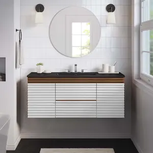 Modway Render 48" Wall-Mount Bathroom Vanity in White Walnut Black