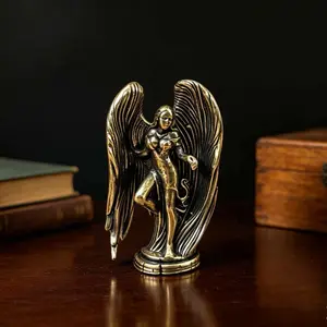 Vintage Brass Angel Goddess Statue, Spread Wings, Nordic Style 3D Desktop Tea Pet, Table Decor, Suitable for Tea Table/bookshelf, Collectible Ornament