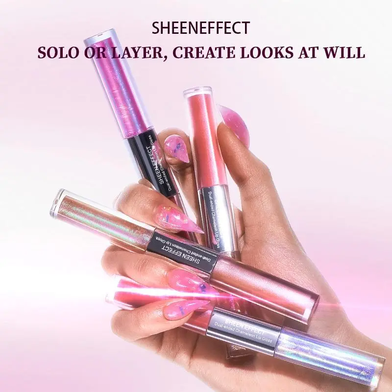 SHEENEFFECT Chameleon  Lipstick,  Lridescent Teal Shimmer Top Coat+  Gloss Matte Plum Base ,Matte Shimmer Lip,Long Lasting Lip ,Iridescent Chameleon  Glitter Lip,Makeup For Party Daily Shimmering Lip Matte Lip Sticks Lipgloss