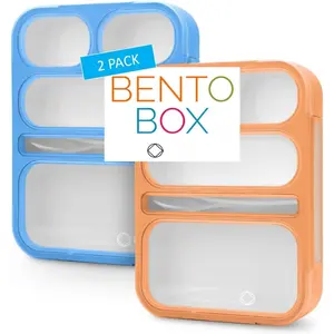 Bento-Box For Adults Or , Lunch-Boxes Portion Control Container For Women Men Girls Boys | Leakproof Snack Containers For School  Utensils 5 Compartments | Blue, Orange