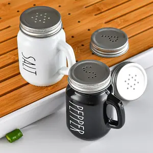 Farmhouse Salt & Pepper Shaker Set, 2 Counts/set Vintage Glass Seasoning Bottle with Stainless Steel Lid, Seasoning Canister Jar for Home Kitchen, Salt Pepper Shakers, Kitchen Gadgets