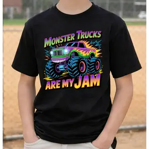 100% Cotton Youth Monster Trucks are My Jam T-Shirt, Just A Boy Who Loves Monster Trucks Tee for Teens Adults, Monster Truck Lover Gift