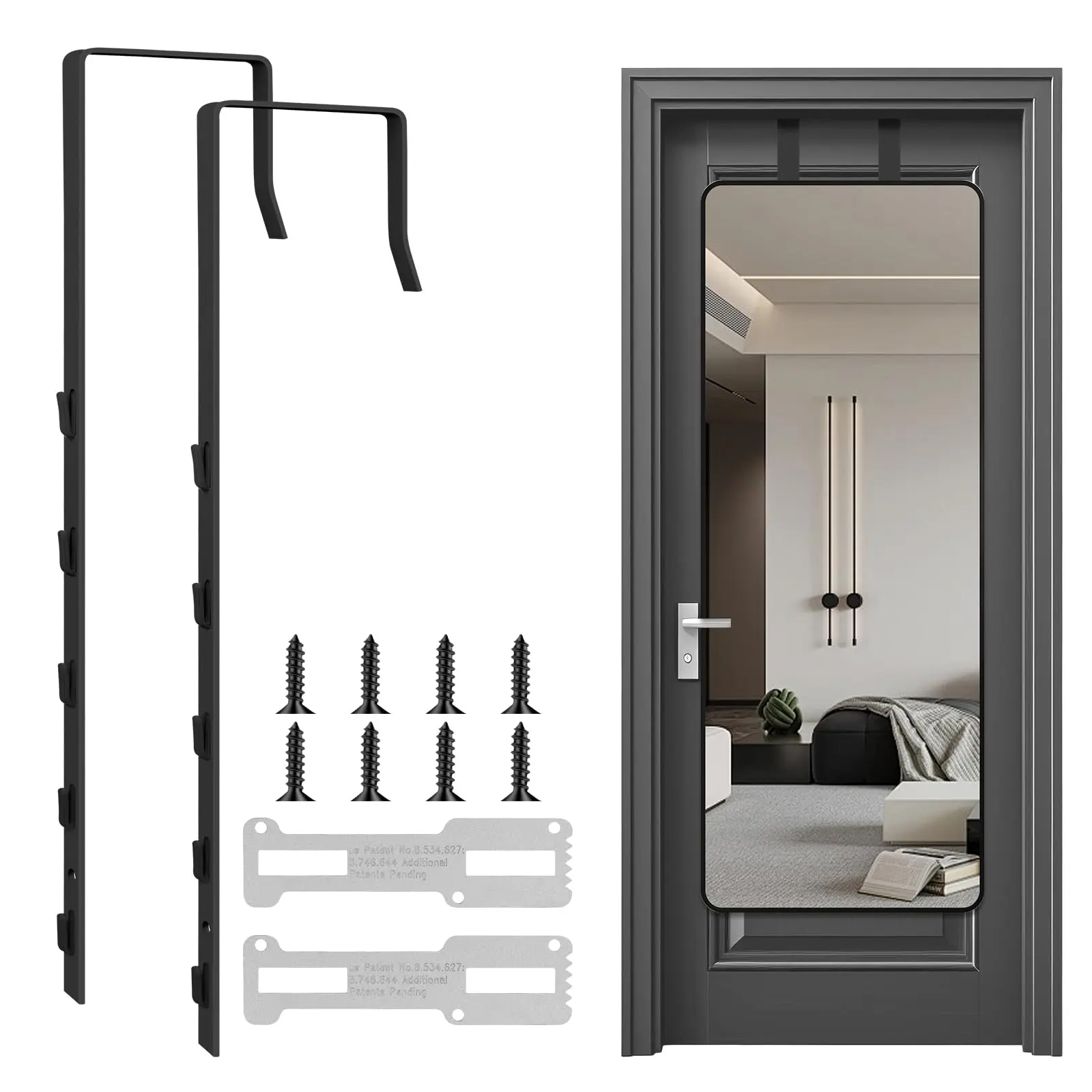 2 Over The Door Mirror Hanger  Adjustable Five-hole Doors-mirrors Hook Mirrors Doors Hangers With Iron Filings And Screws (black)