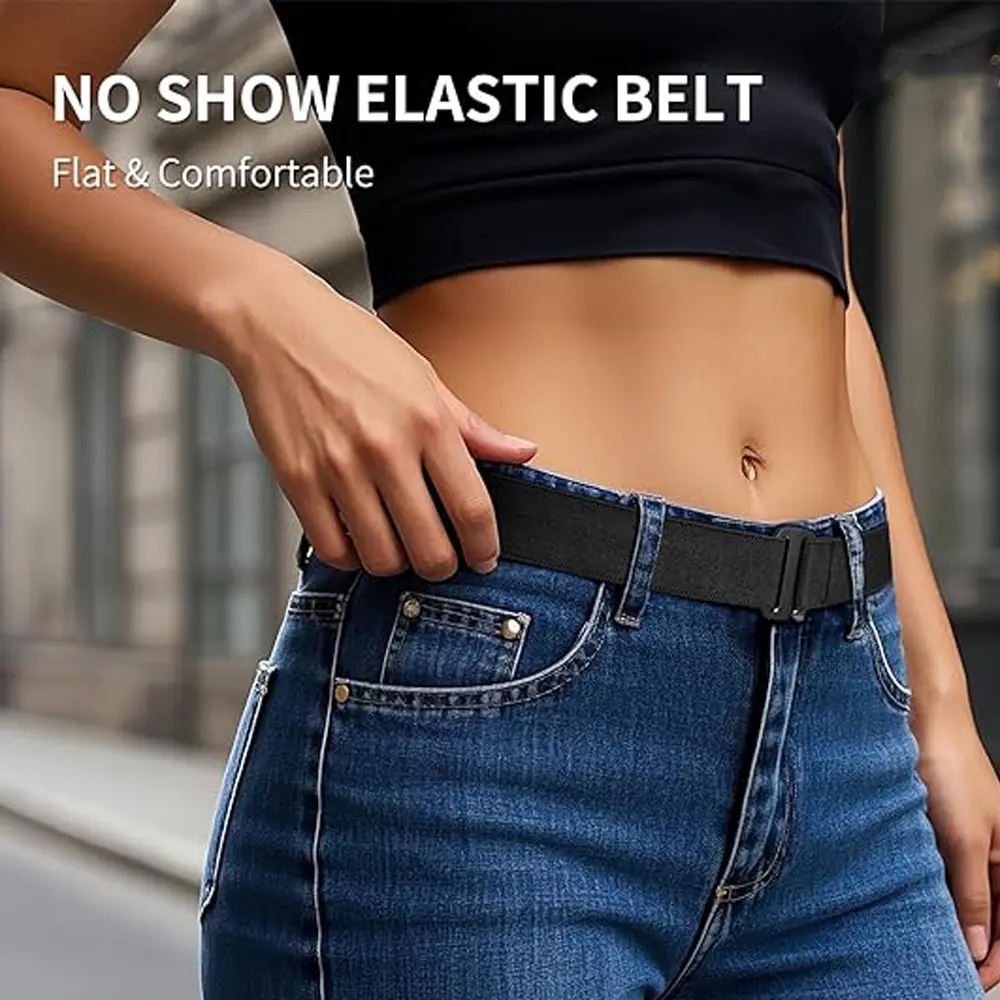 Unisex Invisible Men Women Stretch Belt No Show Elastic Web Strap Belt with Flat Clip Buckle Couple Belt for Jeans Pants Dresses