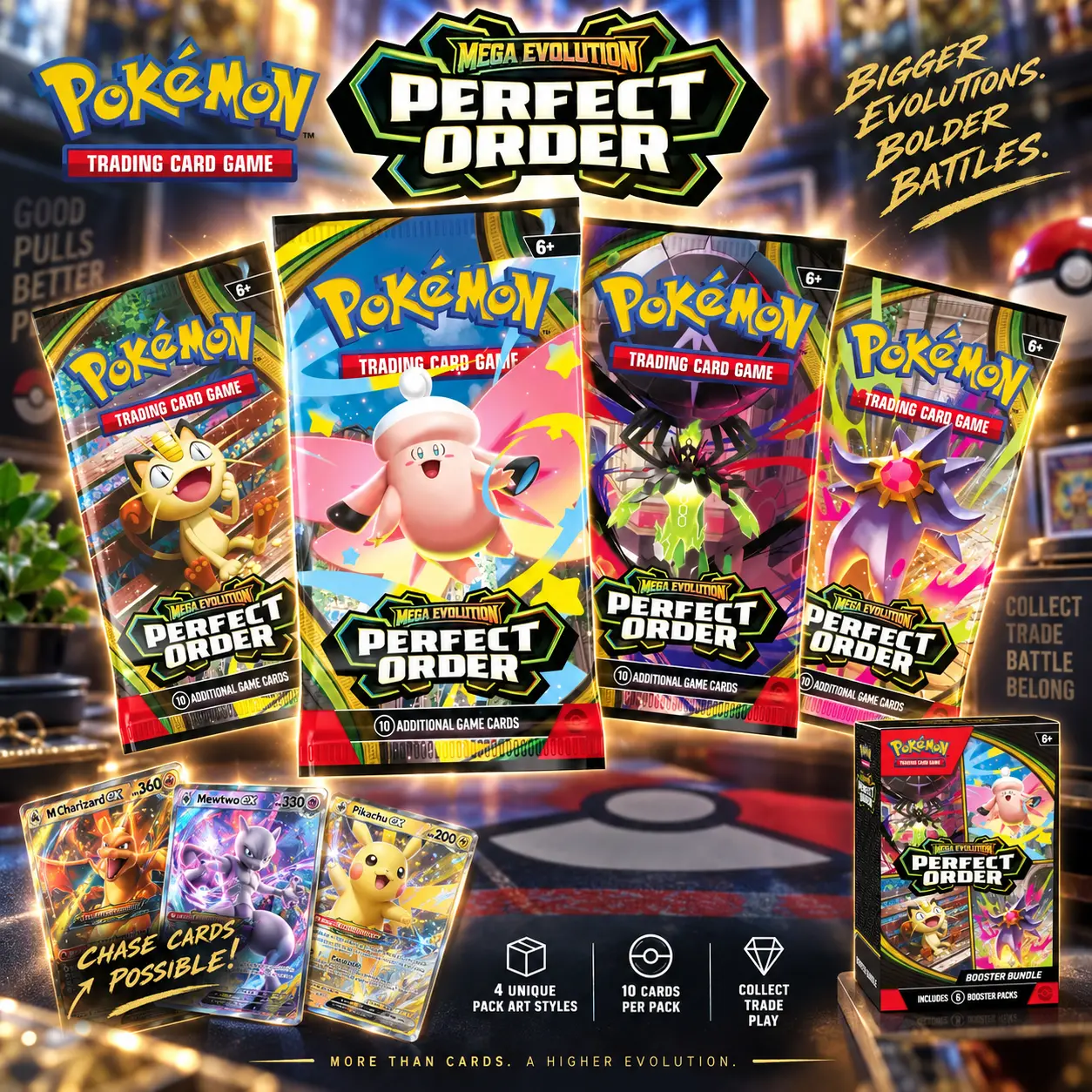 Pokemon TCG Perfect Order Booster Bundle – Mega Evolution, 6 Packs, English Factory Sealed