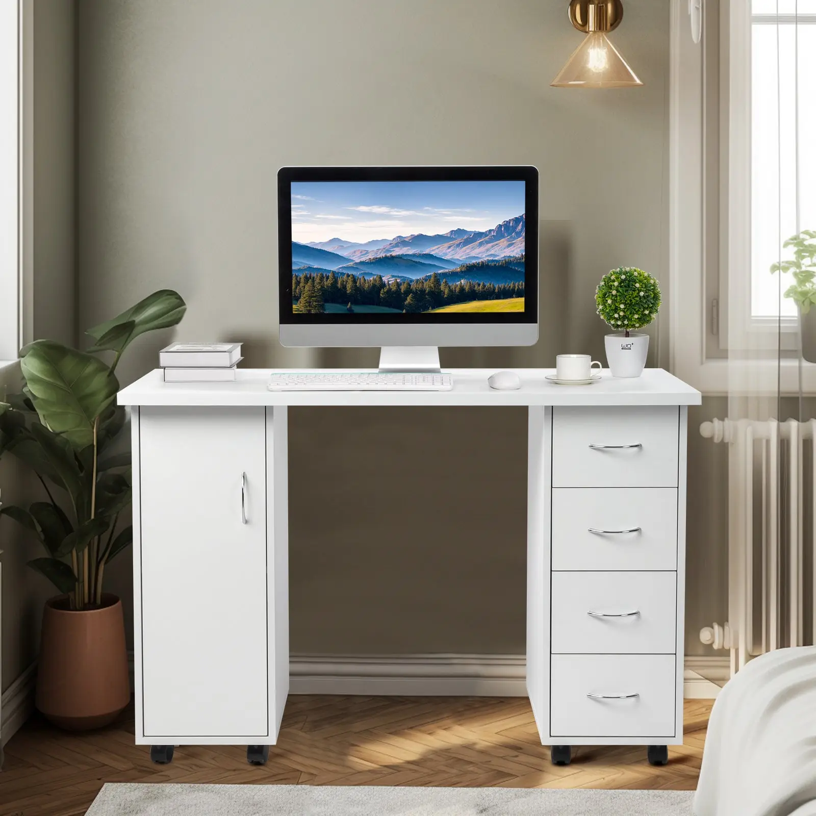 HAOYYE Double Edged Table With Drawer White, Durable E1 MDF Construction, Smooth Surface, Comfortable Wrist Rest, Spacious Storage Drawers, Professional Desk, Easy To Assemble