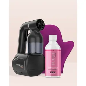 MineTan Personal Spray Tan Machine | Black At Home Spray Tan Kit - Lightweight, Handheld Portable Self Tanner, 8oz Double Dark Pro Spray Mist Solution, Works With All Sunless Tanning Solutions, Airbrush Results, Spray Tan Applicator Gun
