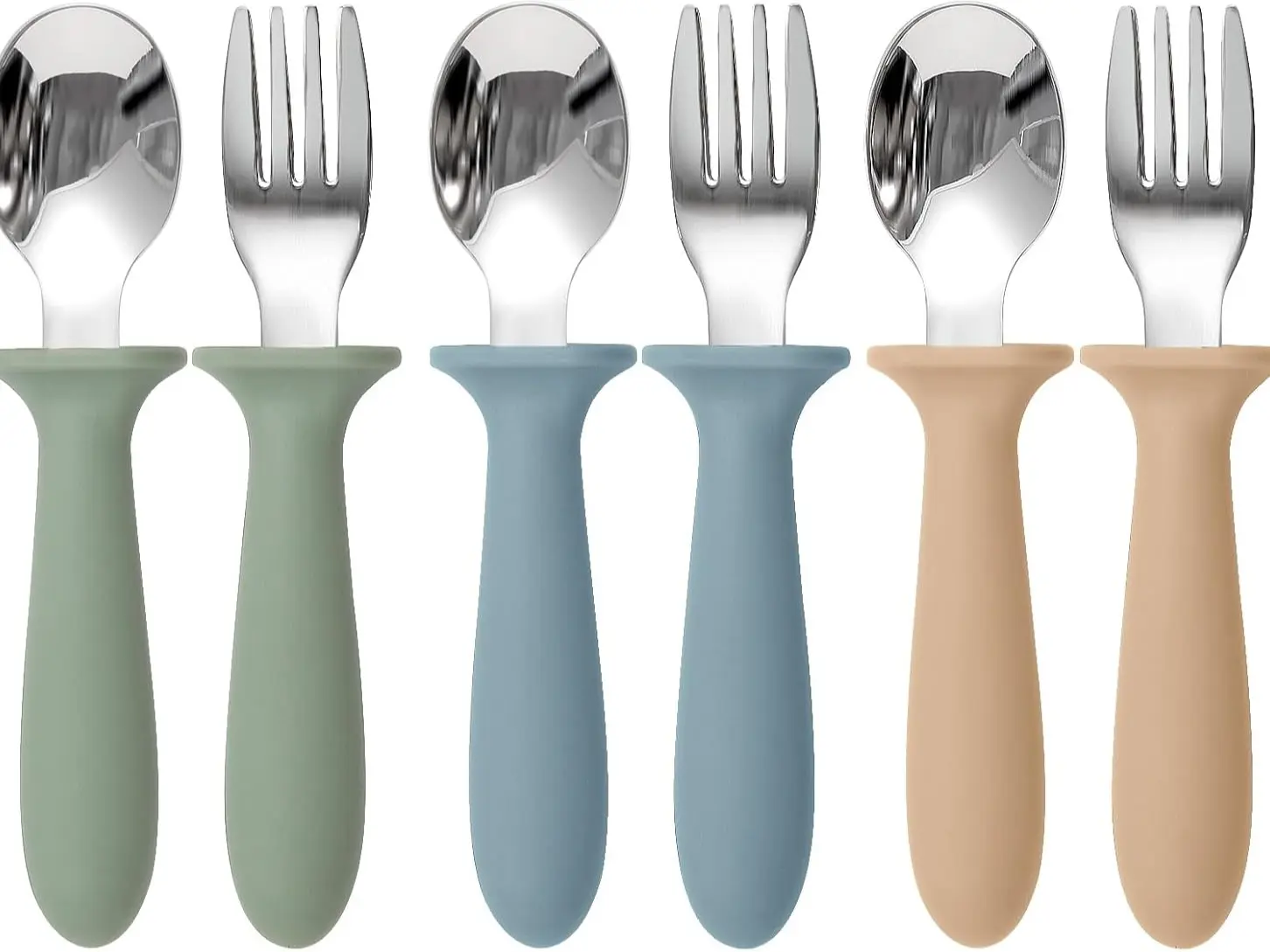 Toddler Utensils, 6 Pack kids Silverware Set with Silicone Handle, 18/8 Stainless Steel Children Safe Forks and Spoons, Dishwasher Safe