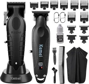 KEMEI 2293+2296 Combo Men's Hair Clipper, Professional Hair Clipper and Trimmer Set, Men's Cordless Zero-Clearance Trimmer with LED Display, 11 Guide Combs LCD Display glaker  hair Comfort Gift