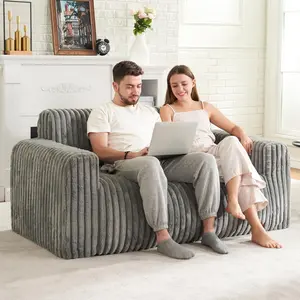 Bean Bag Couch for Adults Fluffy Bean Bag  Sofa with Armrest Fluffy Couch BeanBag Chair Sofa Sack Memory Foam Sofa with Handle for Living Room, Bedroom, Apartment, Dorms
