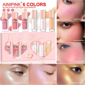 AINIPINK Liquid Blush & Highlighter Set, Viral TikTok Makeup, Hydrating Silky Cheek Tint, Buildable Glow Highlighter, Long Lasting Natural Dewy Finish, Beauty Must-Have for All Skin Tones
