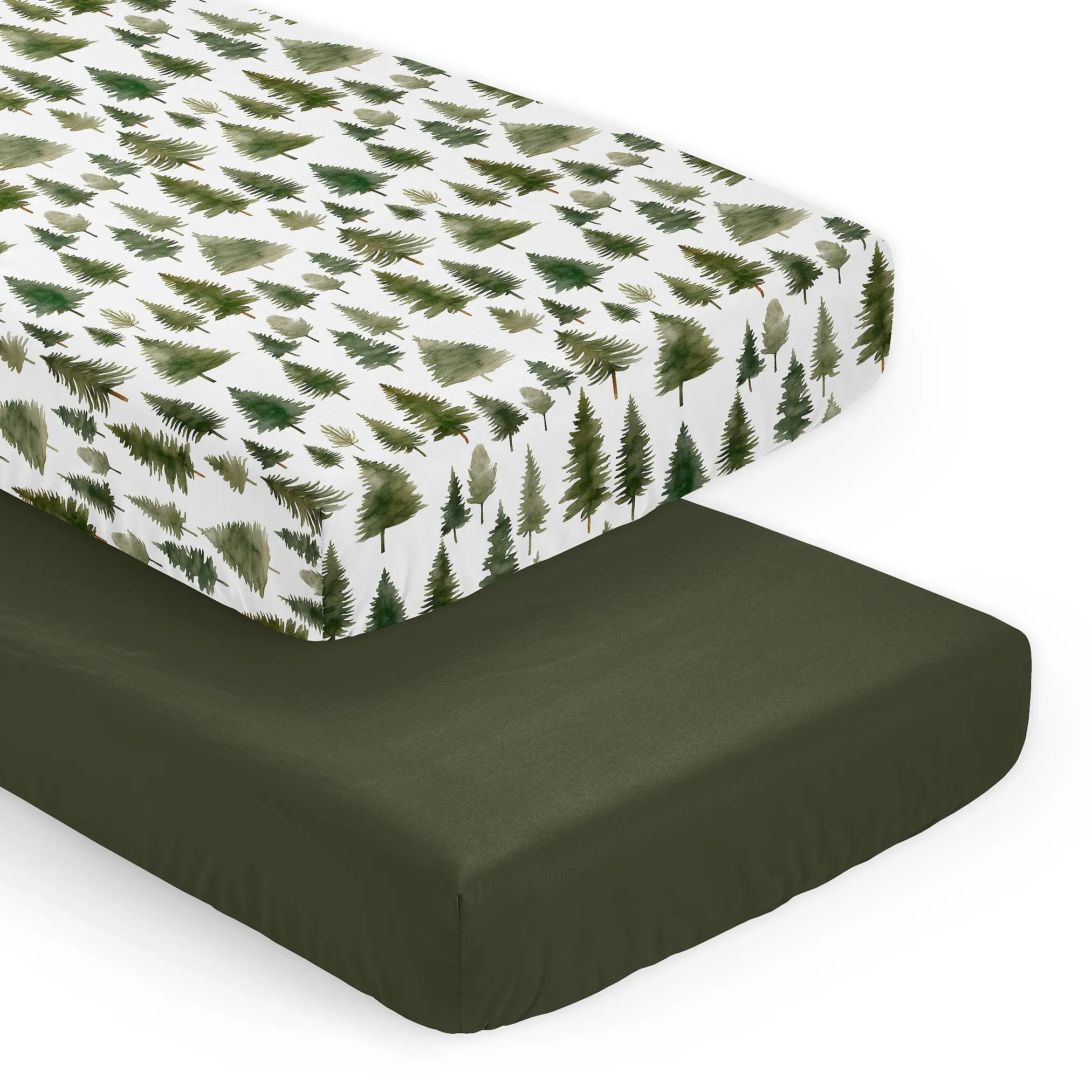 Sweet Jojo Designs 2-Piece Baby Crib Sheets Set (Green Woodland Tree) for Boys or Girls, Infant Nursery, Toddler Room - Standard Size (Neutral, Solid, Forest Pine Trees, Wilderness, Christmas Fir)