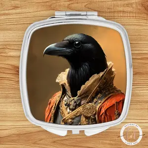 Victorian Raven Compact Mirror - Vintage Crow Art Gift