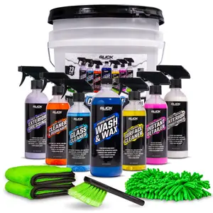 Slick Products Car Wash & Detail Kit (13-Piece) – Complete Car Cleaning & Detailing Kit with Ceramic Wash, Degreaser, Interior Cleaner, Glass Cleaner, Towels, Brush, Wash Bucket & More