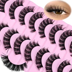 10 Pairs DD Curl Russian Strip Lashes, Fluffy Volume Dramatic Faux Mink Eyelashes, Messy Make Up Look for Stunning Eyes