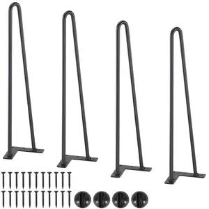 VEVOR 19" Hairpin Furniture Legs, 4PCS Black Heavy Duty Sturdy Metal Hardware - 500lbs Load Capacity, Rubber Floor Protectors, Parts with Screws for Nightstand, Coffee Table DIY Projects