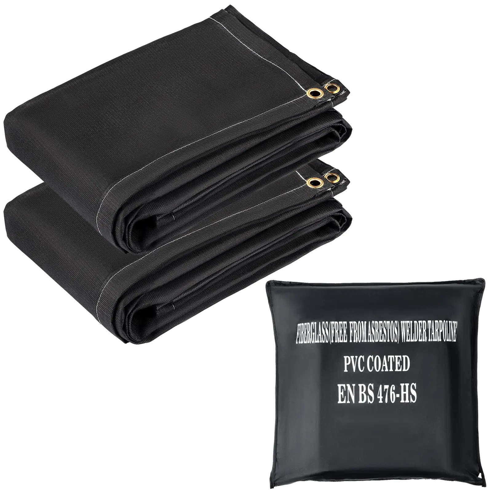 2 Pack Fire And Welding Blanket Set, 6' X 10', 1022°F Flame Retardant Fiberglass Emergency Blanket, Black, Heat Resistant Safety Blanket With 8 Brass Grommets For Welding, Metalworking, Fire Safety And Emergency Preparedness