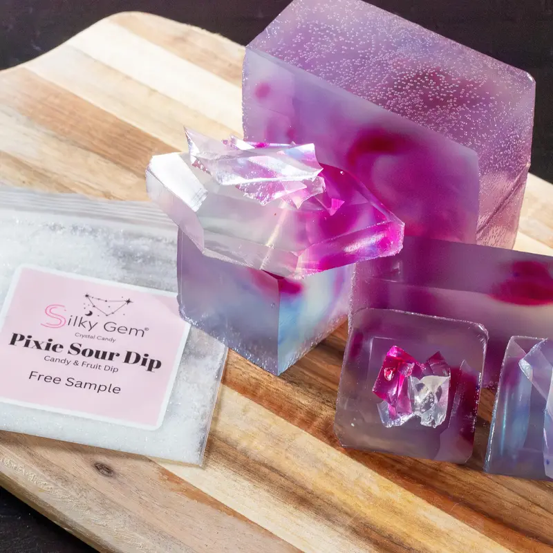 Silky Gem DIY Crystal Candy Kit - Vacuum-Sealed Uncrystallized Jelly Candy in 5 Fun Flavors with Sizzle Glitter for Sparkling Gems at Home - Sour Dip