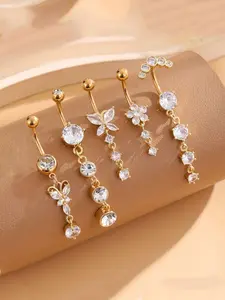 Women's Elegant Butterfly & Flower Design Belly Rings, Stainless Steel Belly Button Rings, Cute Trendy Belly Piercing Jewelry, Fashion Body Jewelry for Party & Daily Decor Valentine's Day Gift