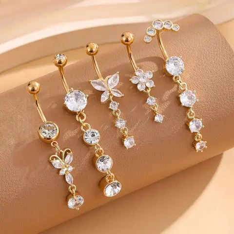 Women's Elegant Butterfly & Flower Design Belly Rings, Navel Ring, Rhinestone Belly Ring, Stainless Steel Belly Button Rings, Cute Trendy Belly Piercing Jewelry, Fashion Body Jewelry for Party & Daily Decor Valentine's Day Gift
