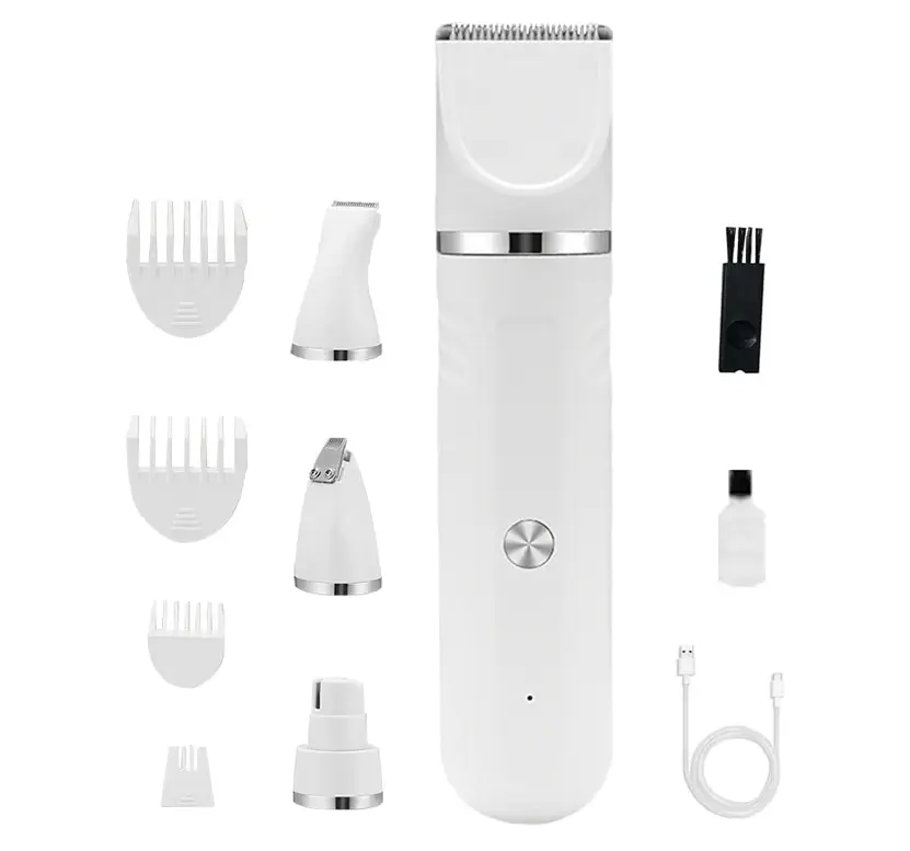 4-in-1 Rechargeable Pet Hair Trimmer Kit, Cordless Dog Grooming Clippers with 3mm/6mm/9mm/12mm Guard Combs, Low Noise for Dogs and Cats, 4 Interchangeable Heads, 4 Quick-Swap Attachments