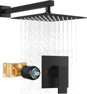 Shower Faucet Set,Shower  and Handle Set with Valve,Single Handle,Wall Mount 10 Inch Showerhead for Modern Bathroom,Matte Black