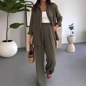 2025 Spring/Summer Fashion Elegant Plus Size Women's Long Sleeve Cardigan Two Piece Set Casual Solid Color Set