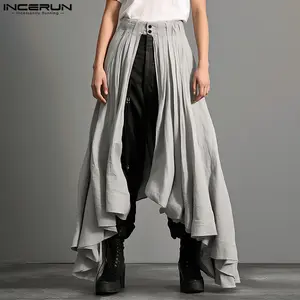 INCERUN Men's/Unisex Relaxed Chic Asymmetrical Drape Over-Skirt Bottom - Lightweight Fabric Garment, Flowy Layered Casual Outerwear, Mensfashion Layering Piece for Streetwear, Art Exhibition,summervibes