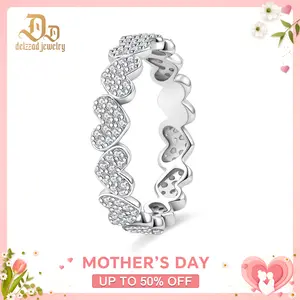 Delzzad Heart Eternity Band Ring Synthetic Moissanite Ring Jewelry S925 Perfect Birthday Engagement Wedding Anniversary Christmas Gift
