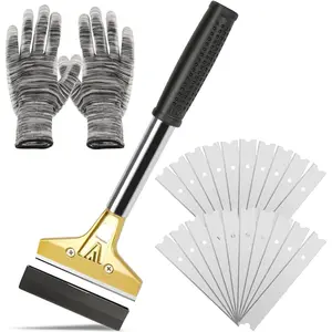 Razor Blade Scraper,Floor Scraper Tool with 20PCS Extra Blades,Paint Scraper Ideal for Cleaning Stove Top,Windows,Glass,Tiles,Wall,Labels.(4 in,Metal)