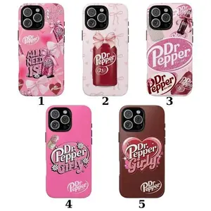 Coquette Dr Pepper Pink Bow Phone Case for iPhone 17 16 15 14 13 Pro Max Plus, Girly Aesthetic Heart Soda Case, Retro Pink Dr Pepper Cover