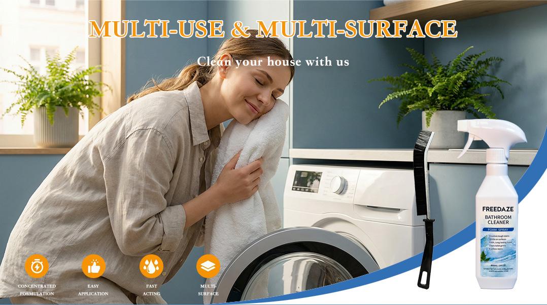 FREEDAZE Bathroom Cleaner Foam Spray (400ml) - Citric Acid Formula for Hard Water Stains, Toilet Grime & Soap Scum on Multi-Surfaces