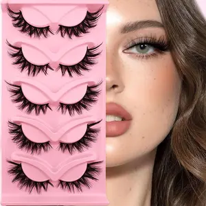 False Eyelashes, 5 Pairs Wispy Faux Cluster Lashes, Natural Curling Eye Makeup Strip Lashes, Volumized False Eyelashes for Eye Makeup Enhancement, Fluffy Eyelash Clusters