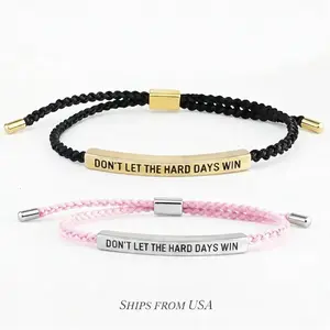 Don't Let The Hard Days Win Inspirational Bracelet, 14K Gold-Plated Stainless Steel Braided Engraved Jewelry, Adjustable Fit, Perfect Motivational Gift for Her
