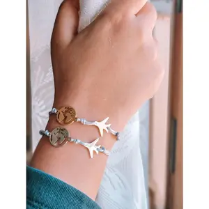 Stainless Steel Airplane World Map Bracelet