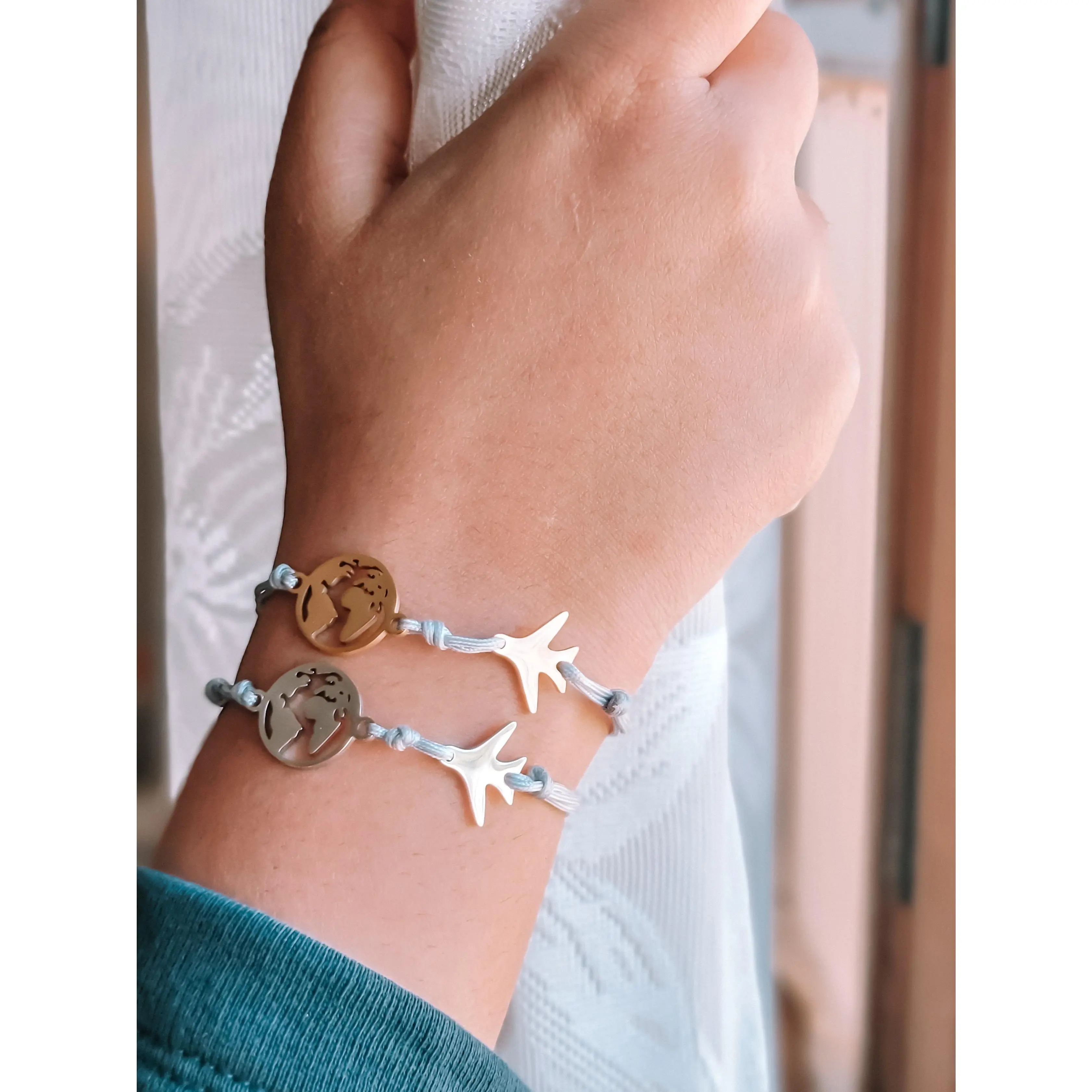 Stainless Steel Airplane World Map Bracelet