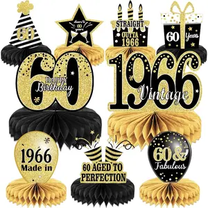 9PCS 60th Birthday decorations 60th birthday Centerpieces for Tables Decoration 2026 Vintage 1966 Honeycomb Table Topper Back in 1966 60 Birthday Decoration for Men and Woman 60 Years Party Decor