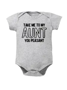 Unisex Fitted Funny Slogan "Take Me To My Aunt You Peasant" Short-Sleeve Cotton Baby Bodysuit, Aunt-Theme Infant Outfit