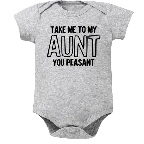 PUEMCO Unisex Basic Fitted Cotton Short-Sleeve Crew Neck Infant Bodysuit - Fun Themed Bodysuits, Aunt-Themed Family Outfit with "Take Me To My Aunt My Uncle You Peasant" Letter Slogan, 0-3m, Machine Washable Baby Shower Gift