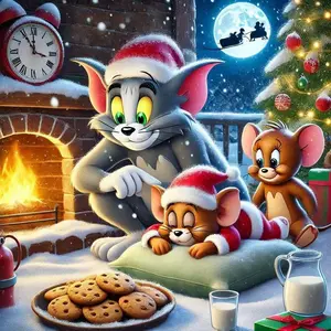 5D DIY Full Drill Round Diamond Painting - Diamond Art Kit, Cat, Mouse, Christmas Mosaic, Canvas - DIY Decor, Home Wall Art, Suitable for Halloween and Christmas, Birthday and Anniversary Gifts