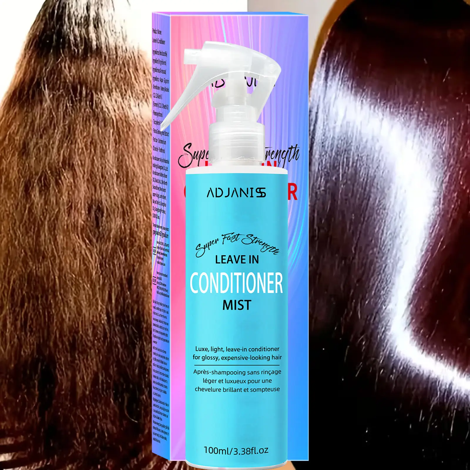 Adjaniss Leave-In Hair Conditioner Spray, Smooths Curly & Wavy Hair, Curl Enhancing Formula, Long-Lasting Shine, Anti-Frizz, Heat Protection, Recyclable, Heat Shield Spray