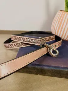 Full Grain Tooled Leather Dog Leash with Padded Hand Strap