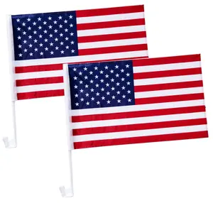 Pack of 2 Premium American Car Flags for Memorial Day – 17" x 12" Double-Sided US Flags with Heavy Duty Window Clip – Fade Resistant & Durable Auto Decor
