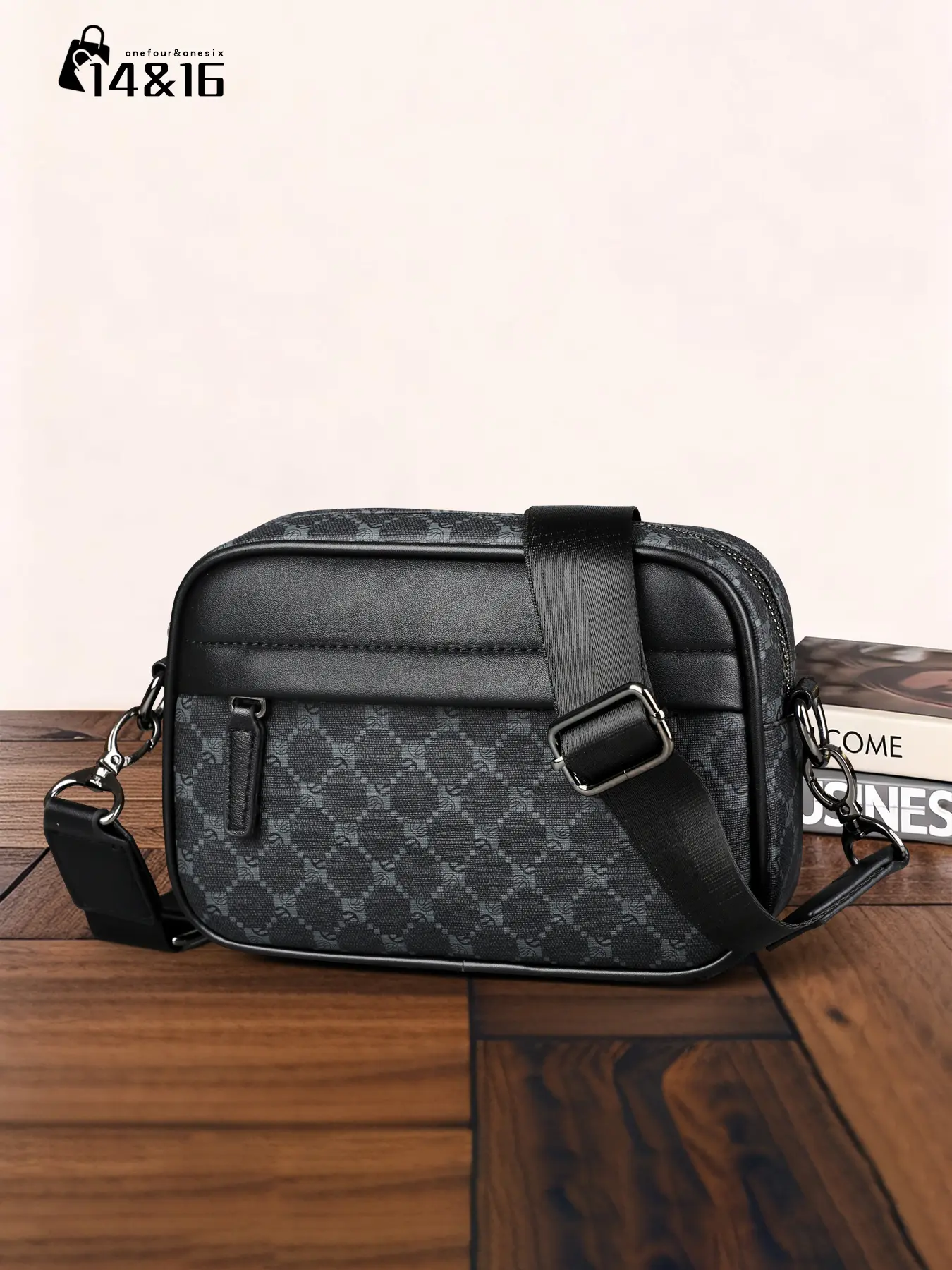 Men's Crossbody Bag Square Geometric Pattern, Casual Single Shoulder Bag Zippered Sling Bag Casual Crossbody Bags for All Seasons, Commuting School Travel Gift