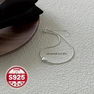 "1pc Elegant 925 Sterling Silver Bracelet with Heart Charm, Minimalist Fashion Jewelry, Perfect Gift for Wedding, Birthday, New Year, Valentine'S Day  " bangle high  appearance  bracelet