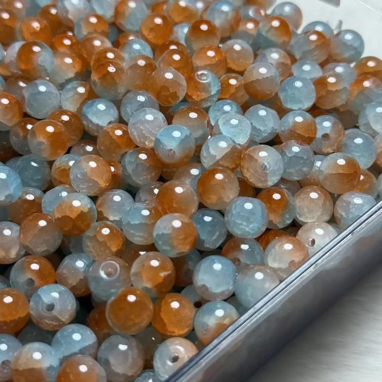【A150】10mm Orange Soda Crackle Glass Beads 75ml